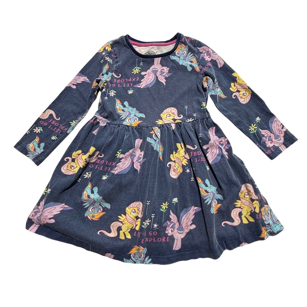 My Little Pony Girls Navy Blue Long Sleeve Cotton Dress Let's Go Explore Size 5